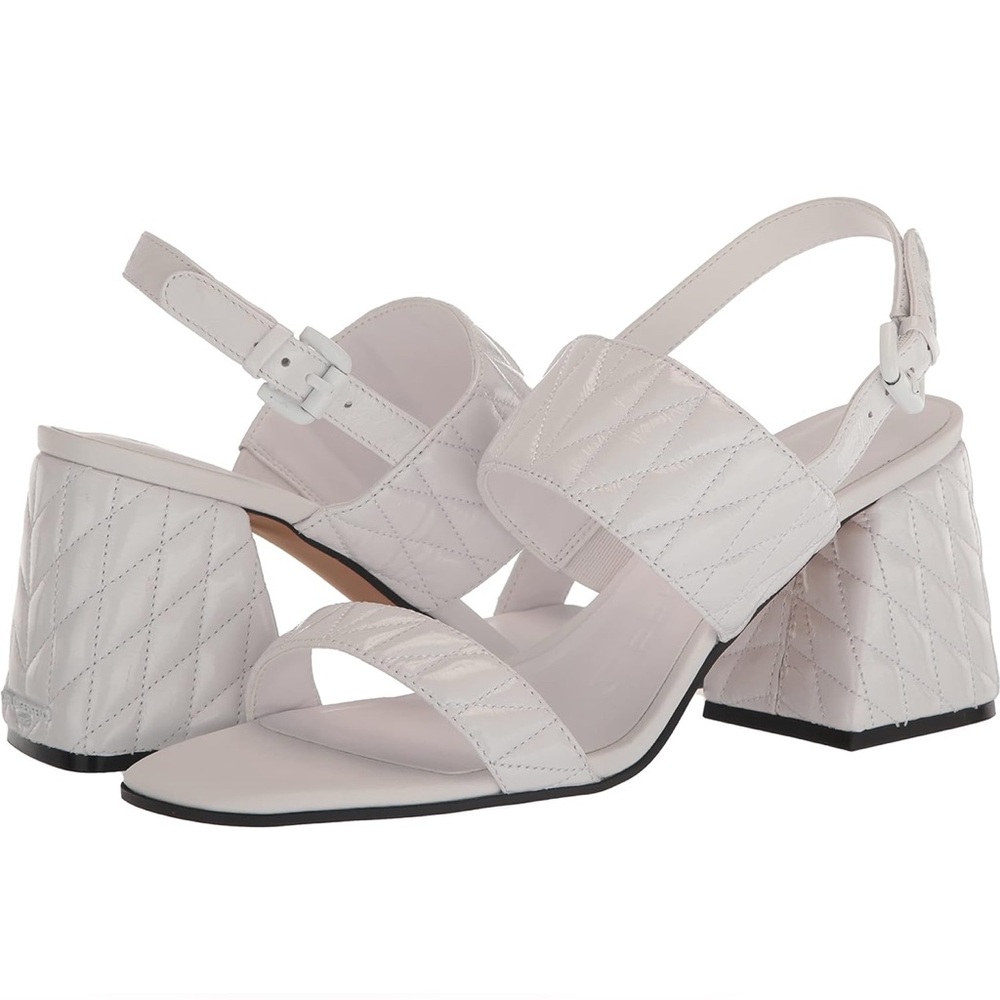 Karl Lagerfeld Quilted Open-Toe Block Heel Sandals in Light Pink
